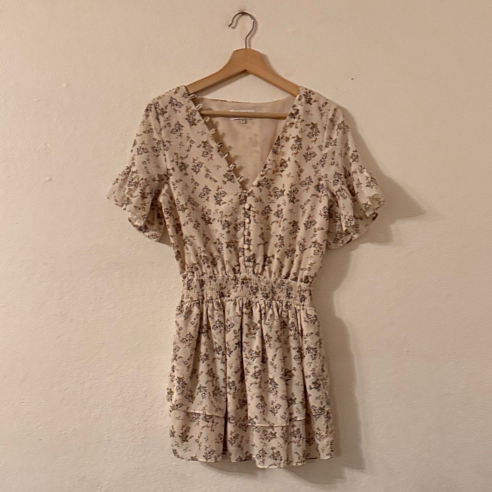 Sabo Skirt Cream Floral Mini Dress Sz S